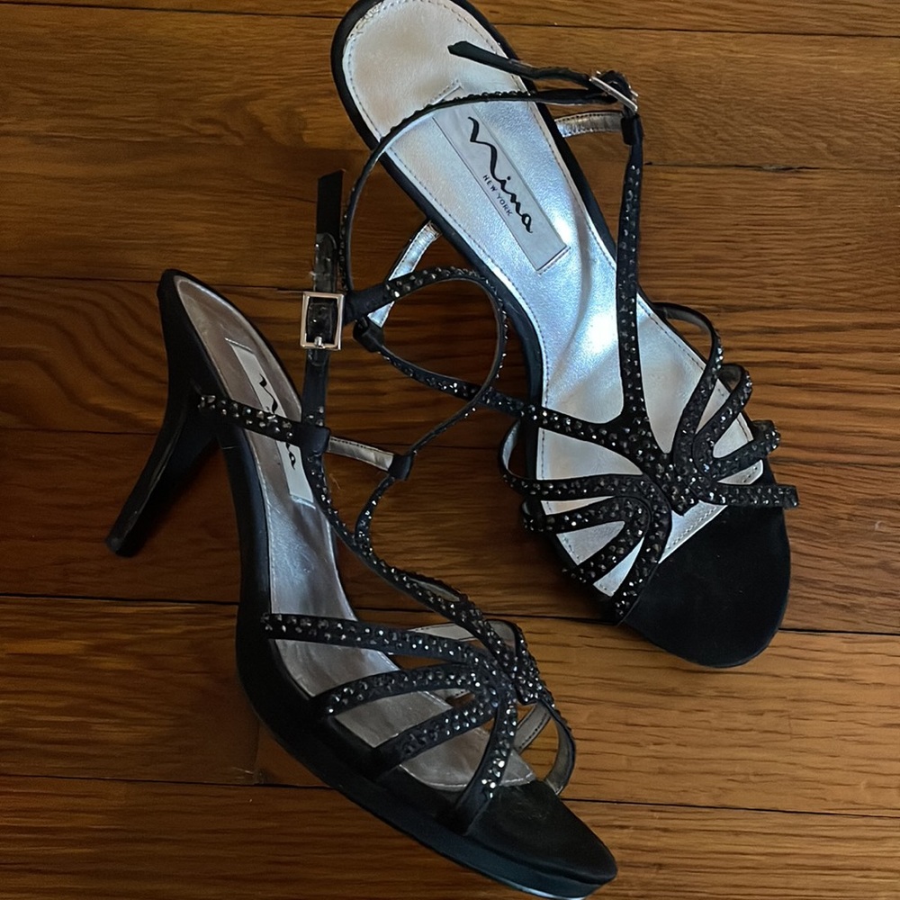 Nina black and sparkle strappy heels - Picture 4 of 4